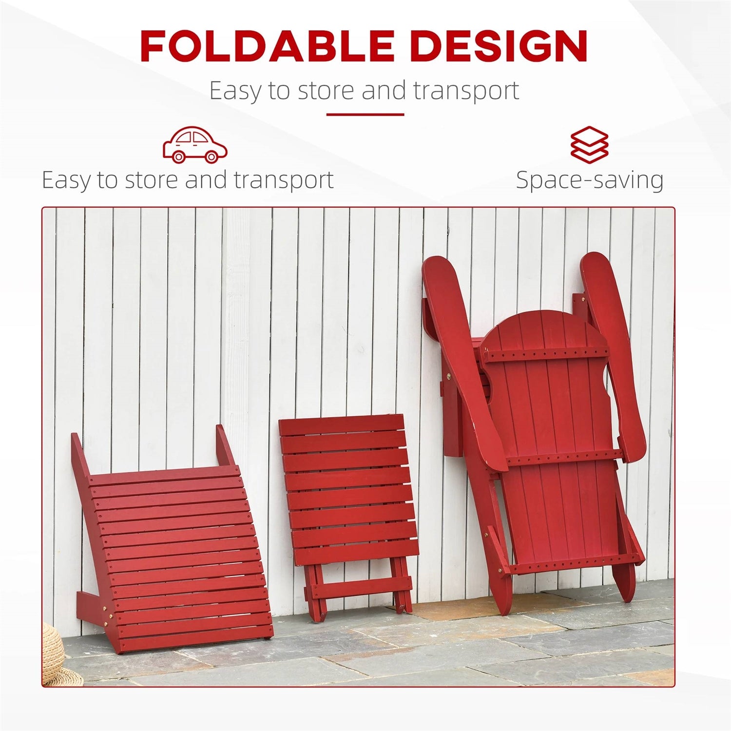 3-Piece Red Folding Adirondack Chair Ottoman and Side Table