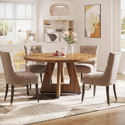Modern Kitchen Round Dining Table for 4 in Medium Oak Wood Finish