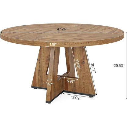 Modern Kitchen Round Dining Table for 4 in Medium Oak Wood Finish