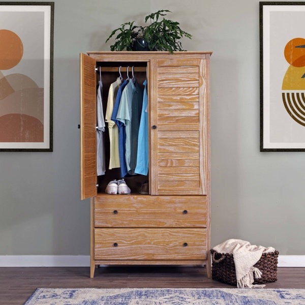 Solid Pine Armoire in Distressed Driftwood