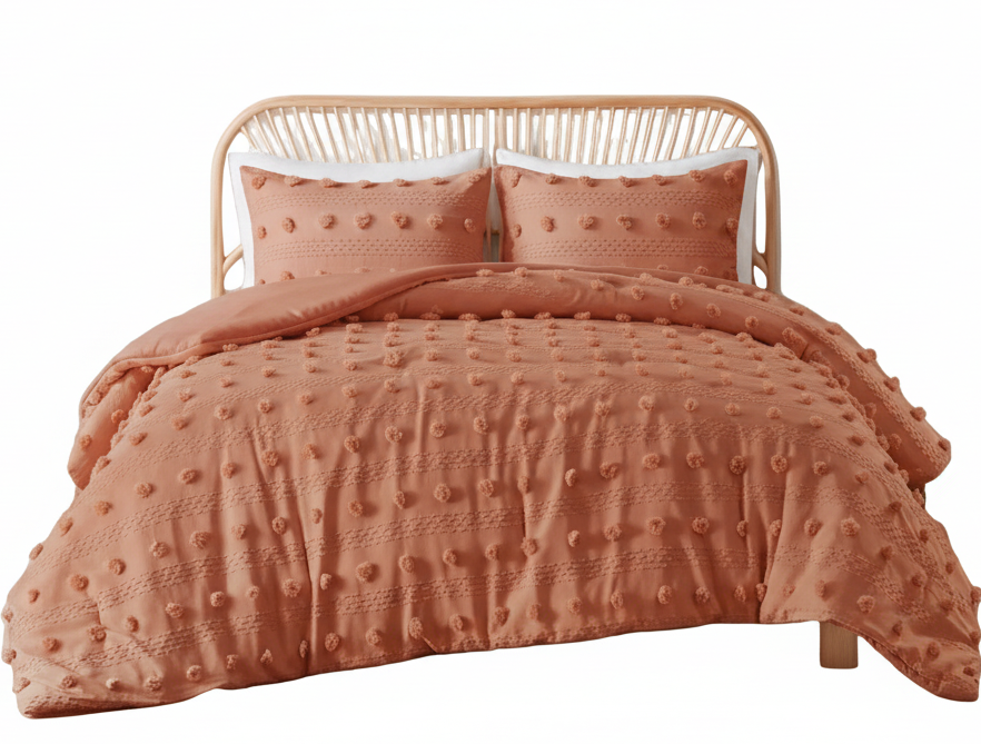 Twin/Twin XL 2-Piece Rust Orange Pompom Microfiber Comforter Set
