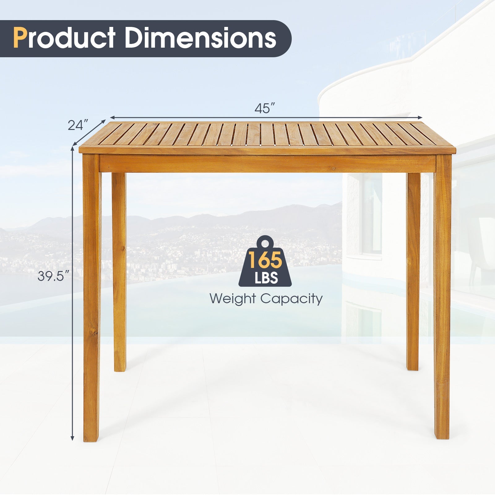 Outdoor/Indoor Bar Height Acacia Wood Table