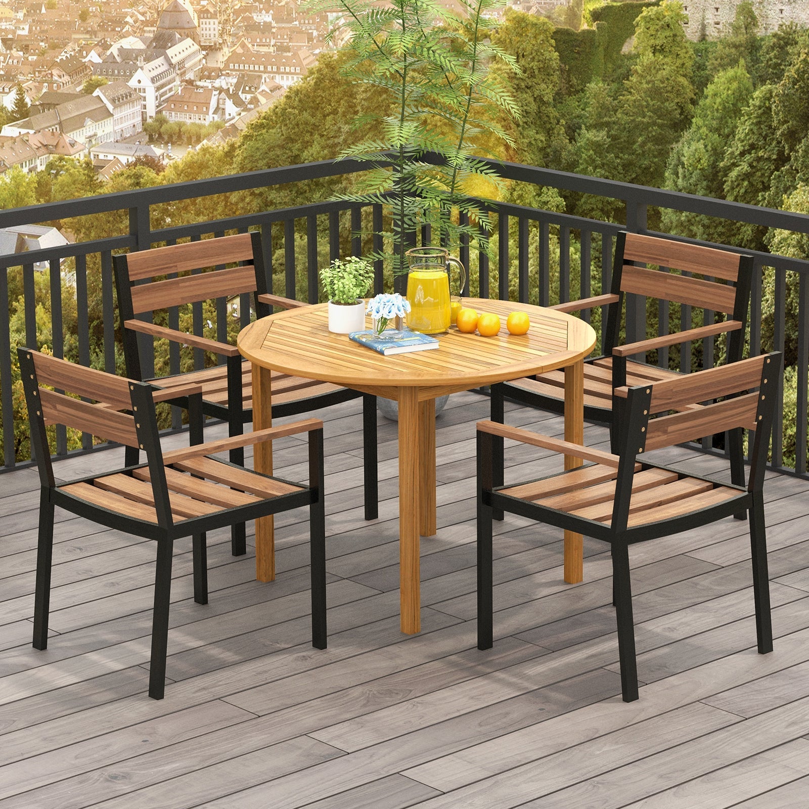 Indoor/Outdoor Round Acacia Wood Dining Table