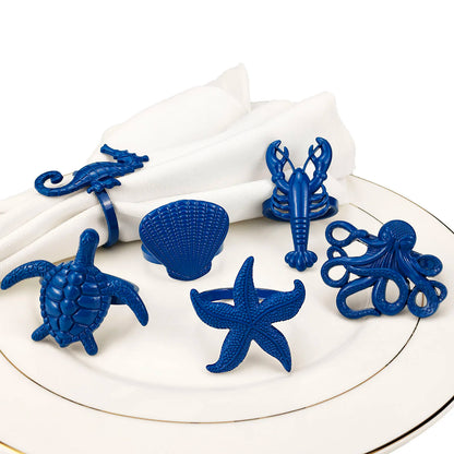 6 PCS Nautical Napkin Rings - Blue/Silver/Gold