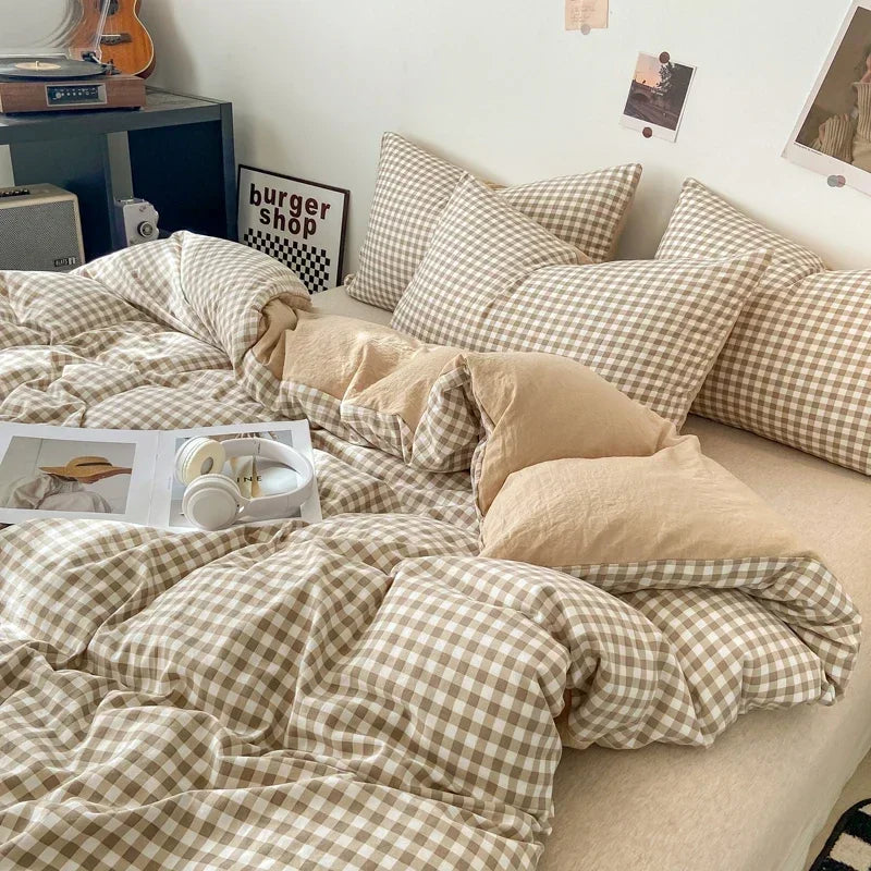 Gingham Duvet Cover Sets - Soft Washed Quilt Cover &amp; Pillowcase Sets - Multiple Colors &amp; Sizes