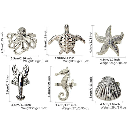 6 PCS Nautical Napkin Rings - Blue/Silver/Gold