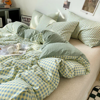 Gingham Duvet Cover Sets - Soft Washed Quilt Cover &amp; Pillowcase Sets - Multiple Colors &amp; Sizes