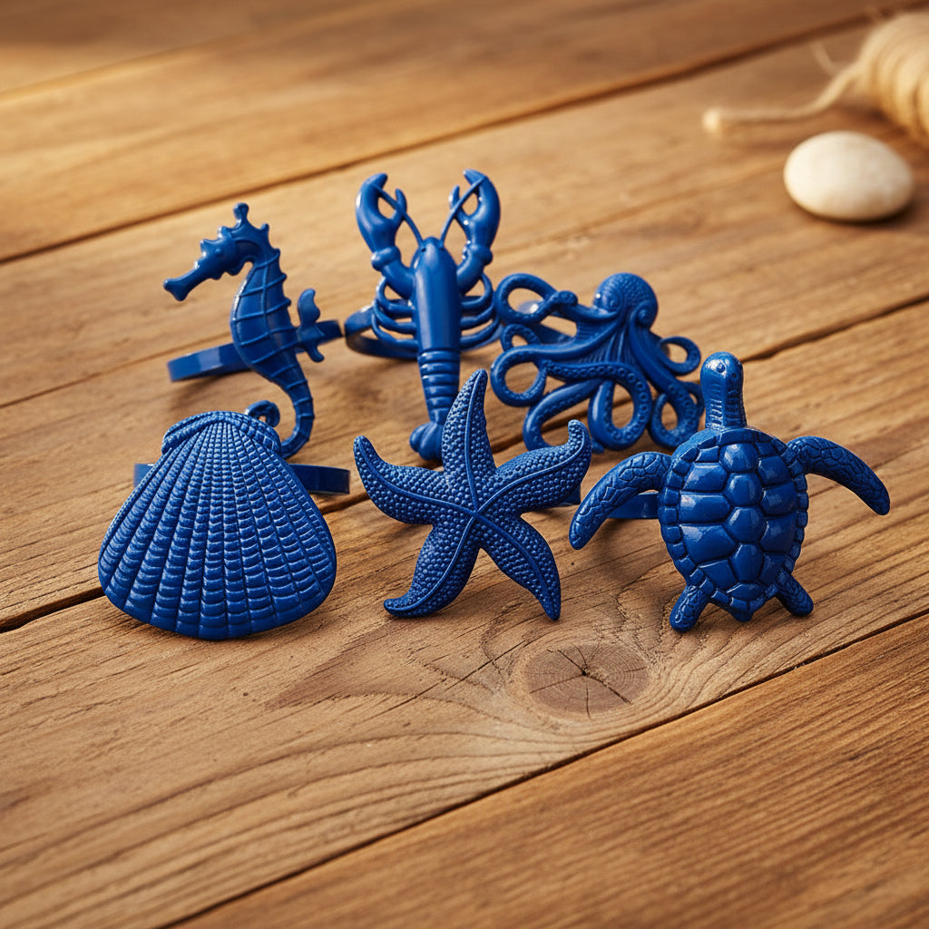 6 PCS Nautical Napkin Rings - Blue/Silver/Gold