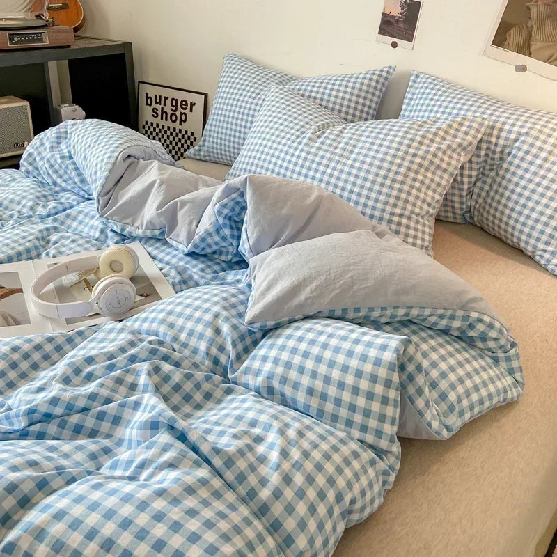 Gingham Duvet Cover Sets - Soft Washed Quilt Cover &amp; Pillowcase Sets - Multiple Colors &amp; Sizes