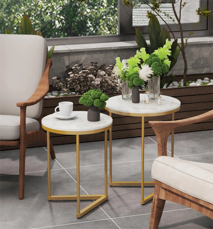 Set of 2 Round Nesting Tables -  Gold &amp; Marble