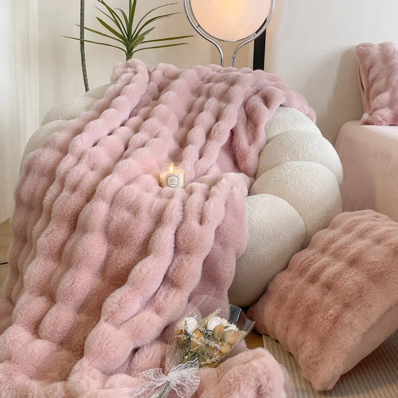 Faux Rabbit Fur Plush Blanket