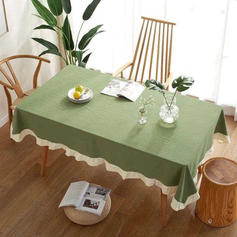 100% Cotton Ruffle Tablecloth - 7 Colors