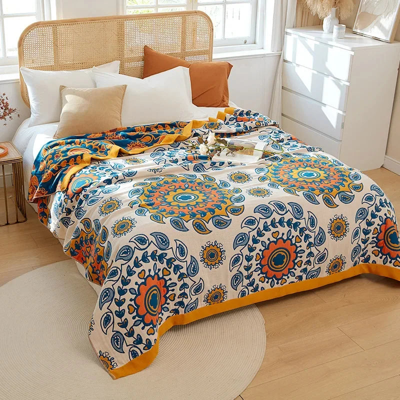 Boho Mandala Reversible Gauze Blankets - 100% Cotton - Multiple Colors