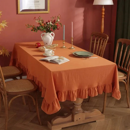 100% Cotton Ruffle Tablecloth - 7 Colors
