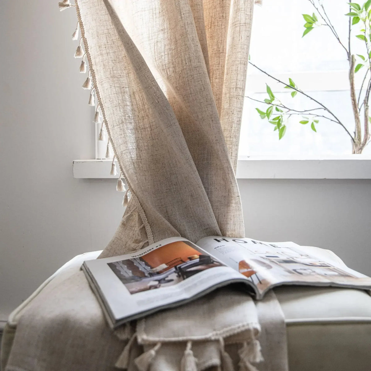 Natural Flax Linen Tassel Curtains