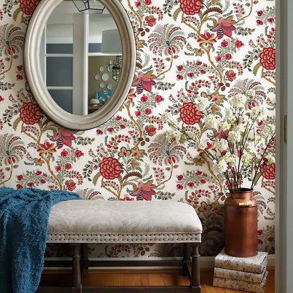 Vintage Floral Peel &amp; Stick Wallpaper in Red