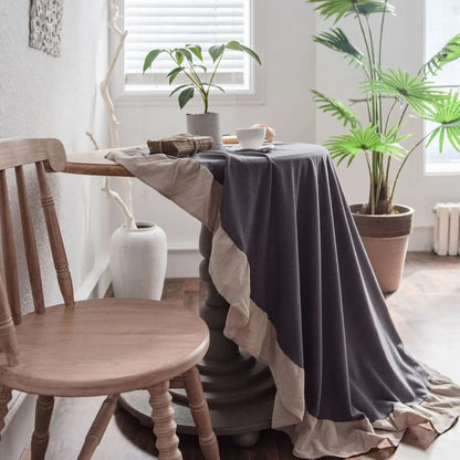 French Country Ruffled Linen Tablecloth - Round