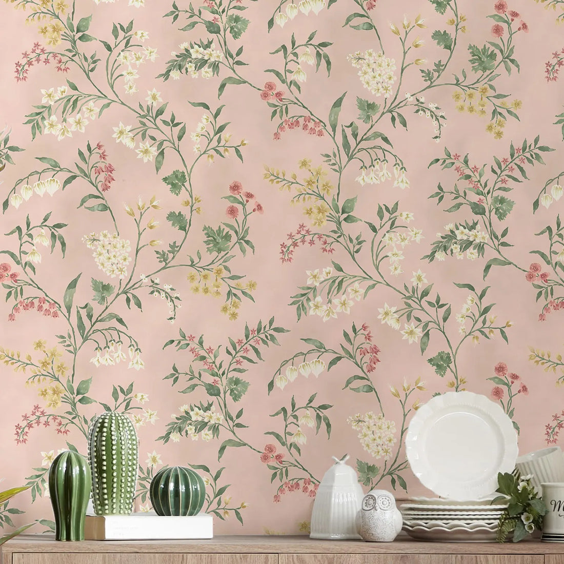 Almora Delicate Floral Wallpaper - Pink