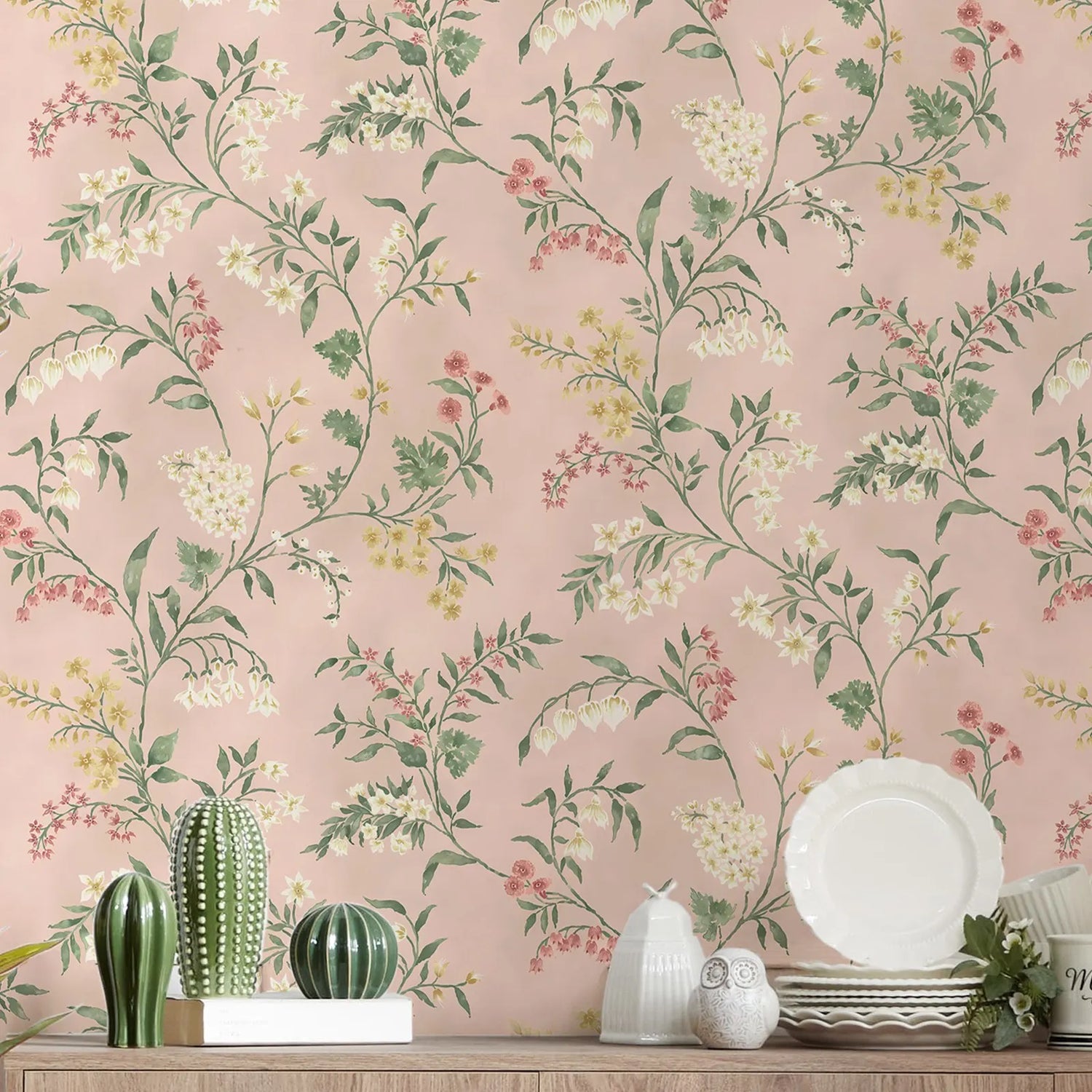 Almora Delicate Floral Wallpaper - Pink