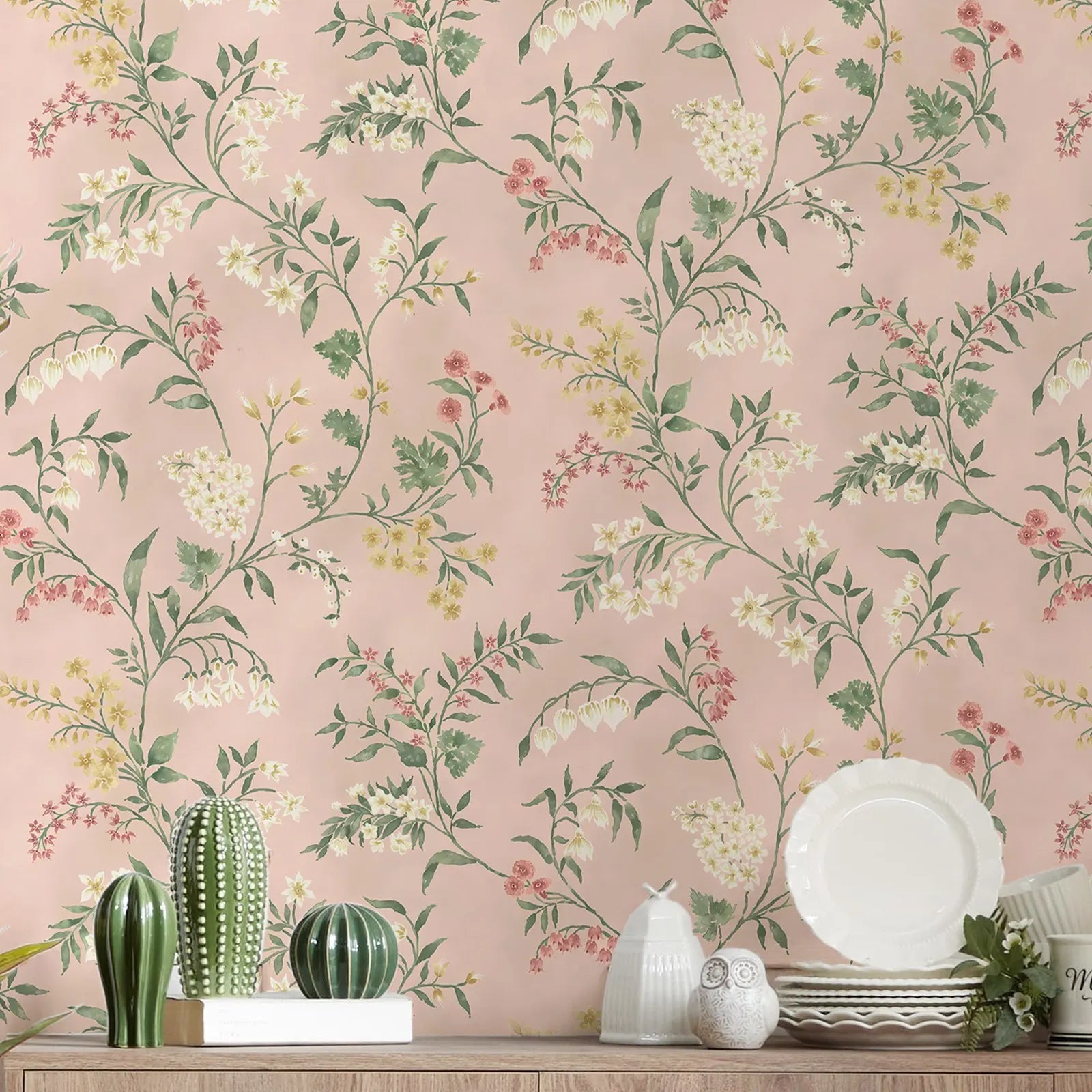 Almora Delicate Floral Wallpaper - Pink