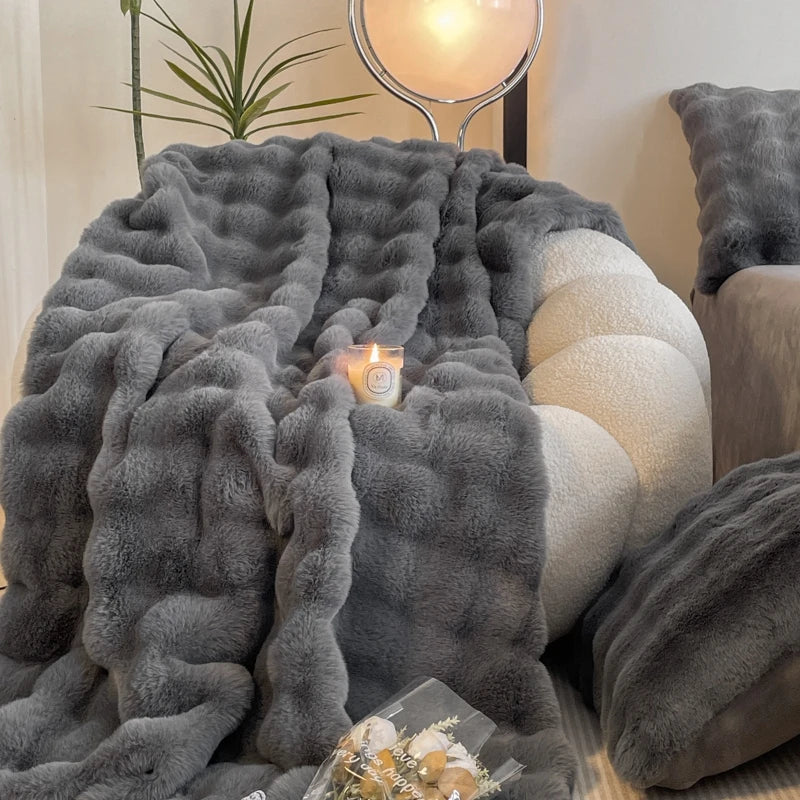 Faux Rabbit Fur Plush Blanket