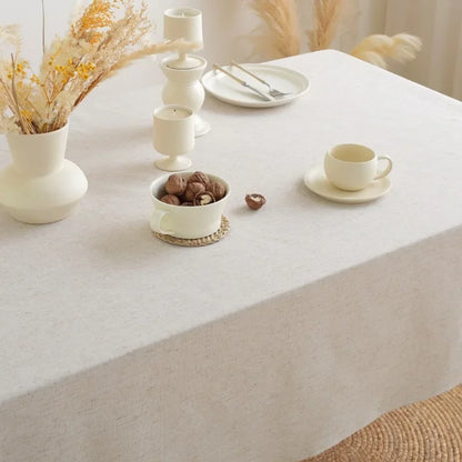 Cotton Linen Tablecloth with Ruffled, Straight, Or Tasseled Edge - Cream