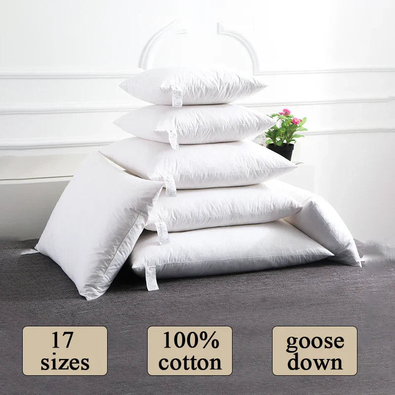 100% Cotton Goose Down Feather Pillow Inserts - Multiple Sizes