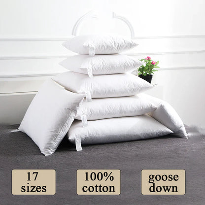 100% Cotton Goose Down Feather Pillow Inserts - Multiple Sizes