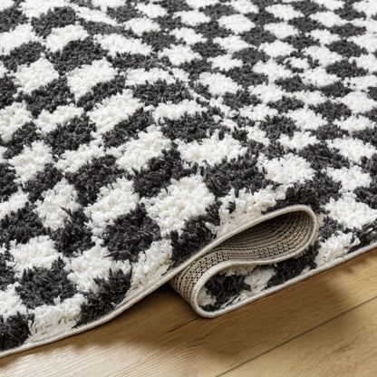 Kieu Black &amp; White Checkered Shag Rug
