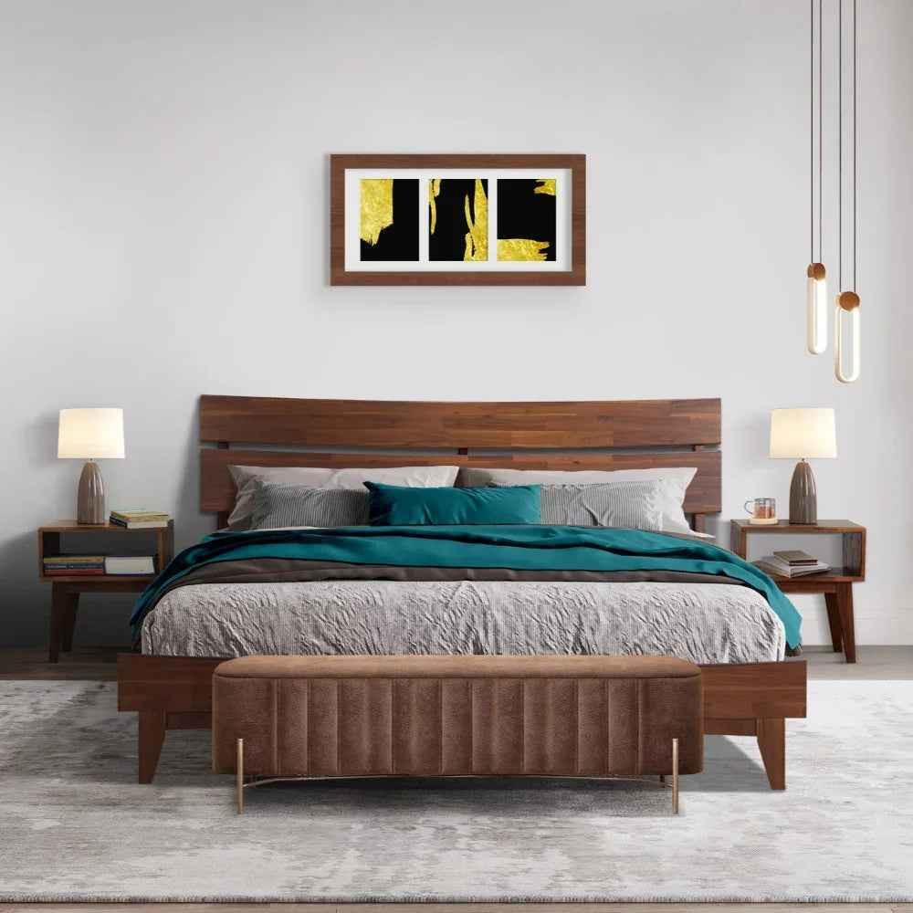 Aurora Acacia Bed Frame &amp; Nightstand Set - 2 Finishes