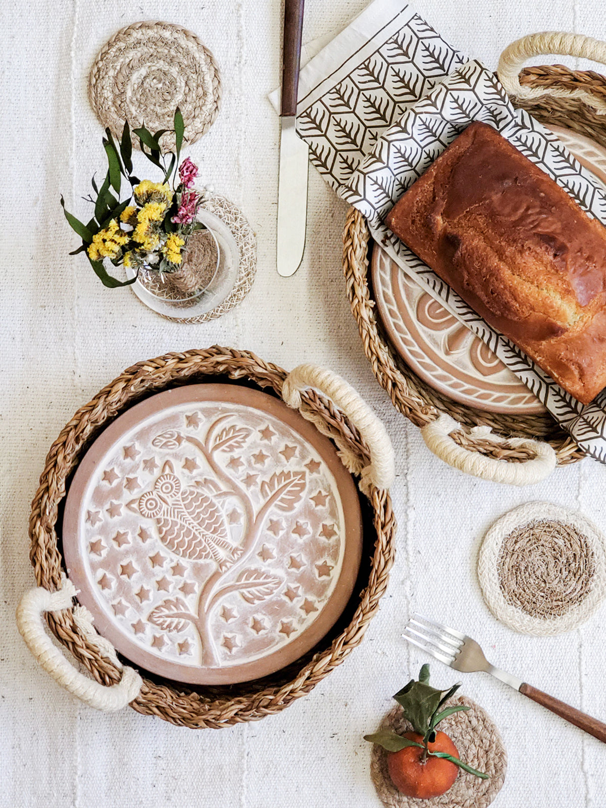 Bread Warmer &amp; Basket Gift Set with Tea Towel - Owl Round
