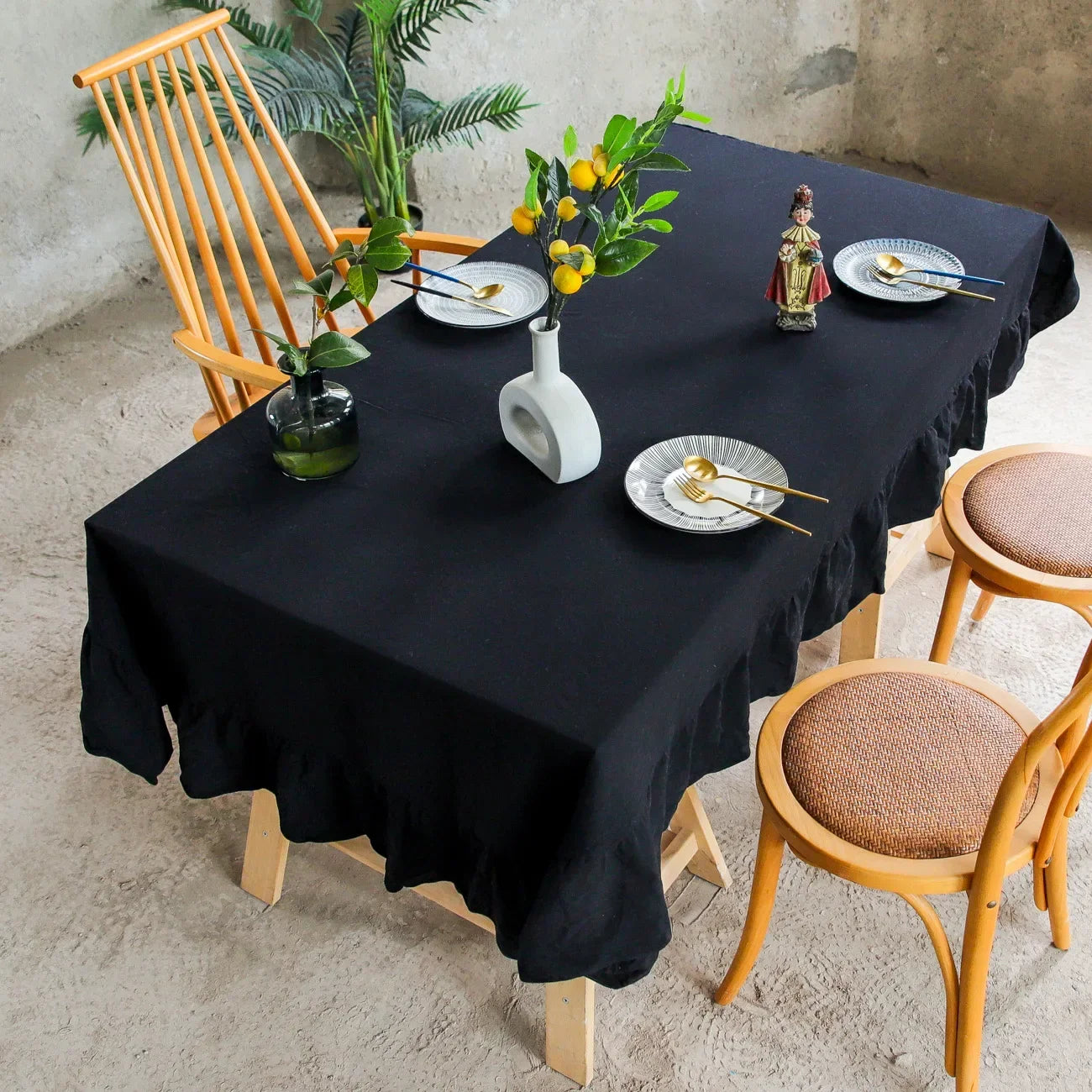 100% Cotton Ruffle Tablecloth - 7 Colors