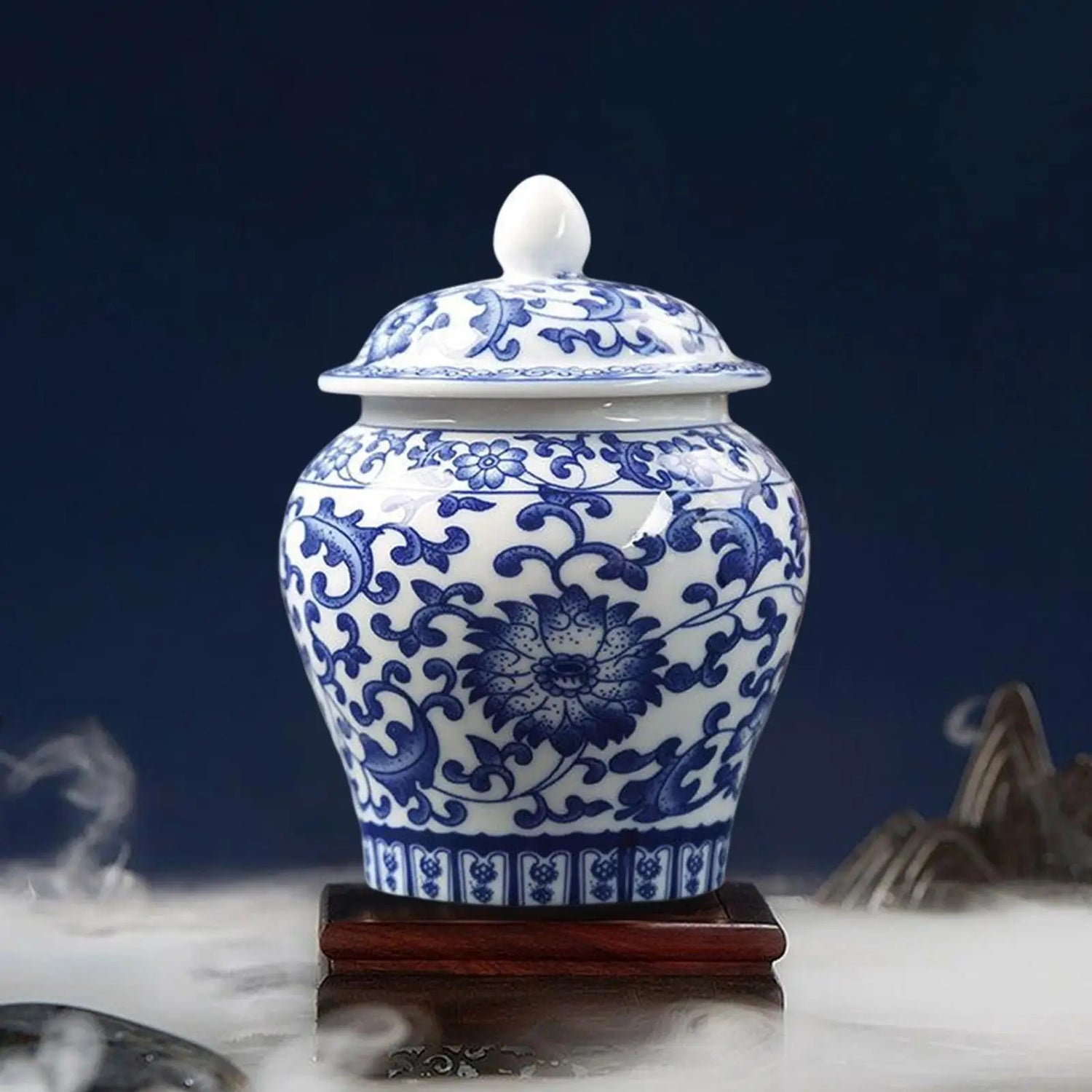 Chinoiserie Blue &amp; White Porcelain Ginger Jar