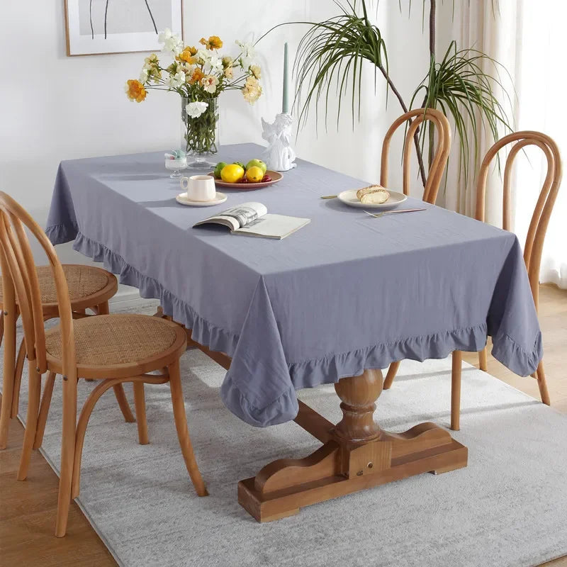 100% Cotton Ruffle Tablecloth - 7 Colors