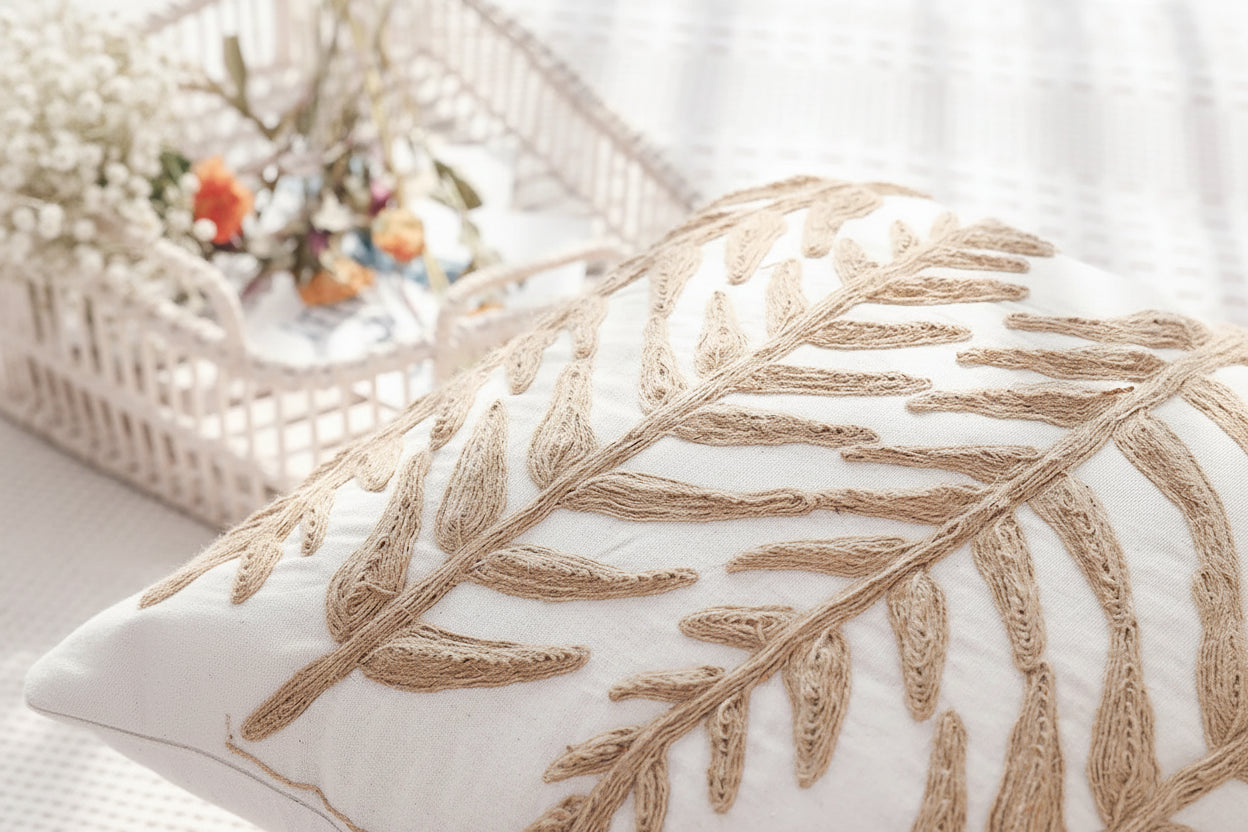Leaves Embroidered Pillow Covers