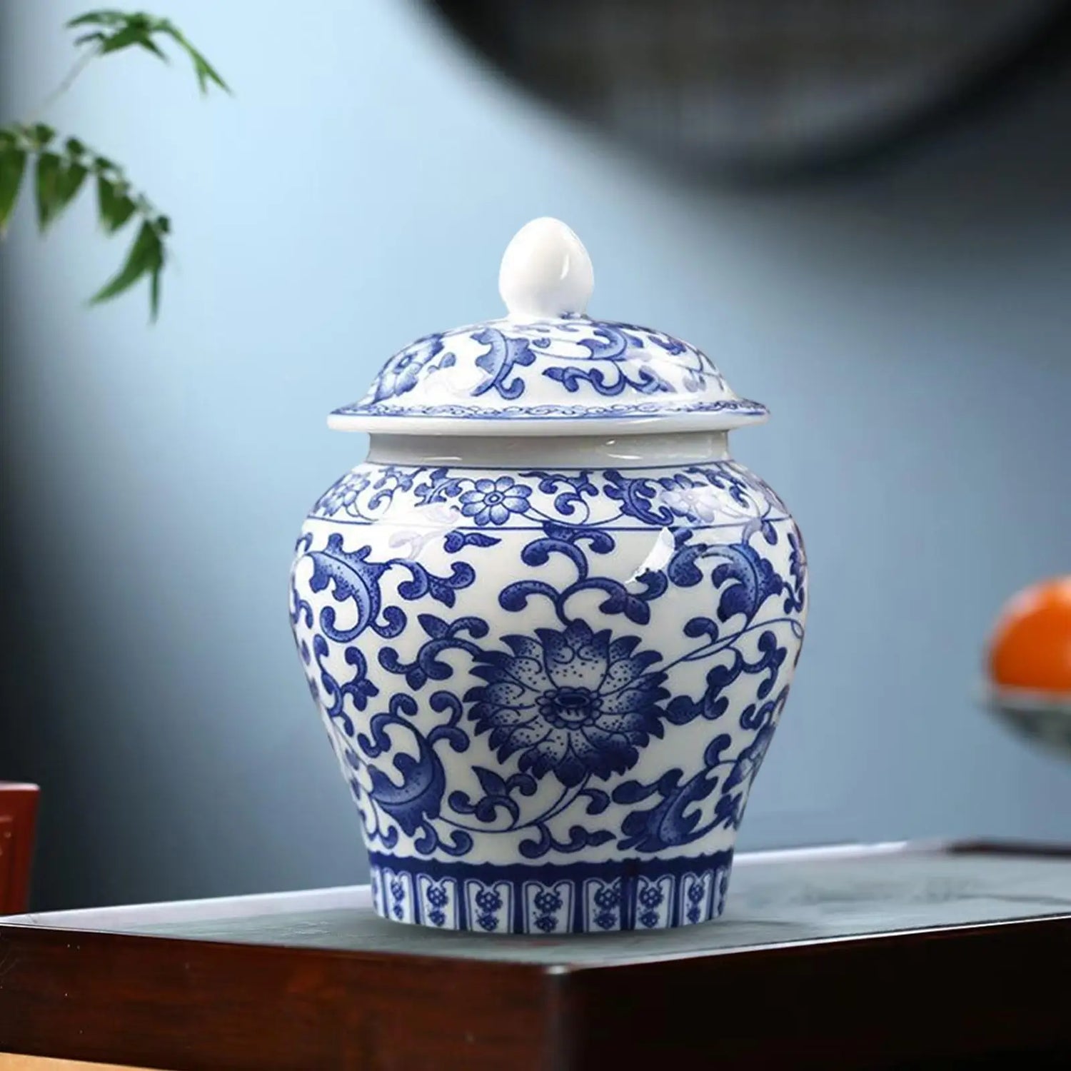 Chinoiserie Blue &amp; White Porcelain Ginger Jar
