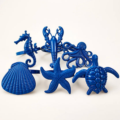 6 PCS Nautical Napkin Rings - Blue/Silver/Gold