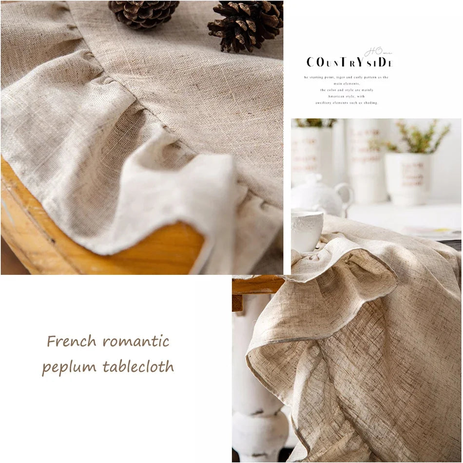 French Country Ruffled Linen Tablecloth - Round