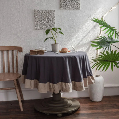 French Country Ruffled Linen Tablecloth - Round