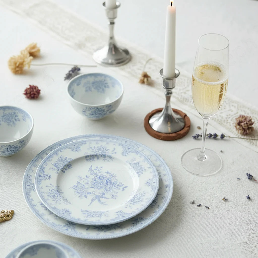 English Pastoral-Painted Peony Underglaze Ceramic Dinnerware
