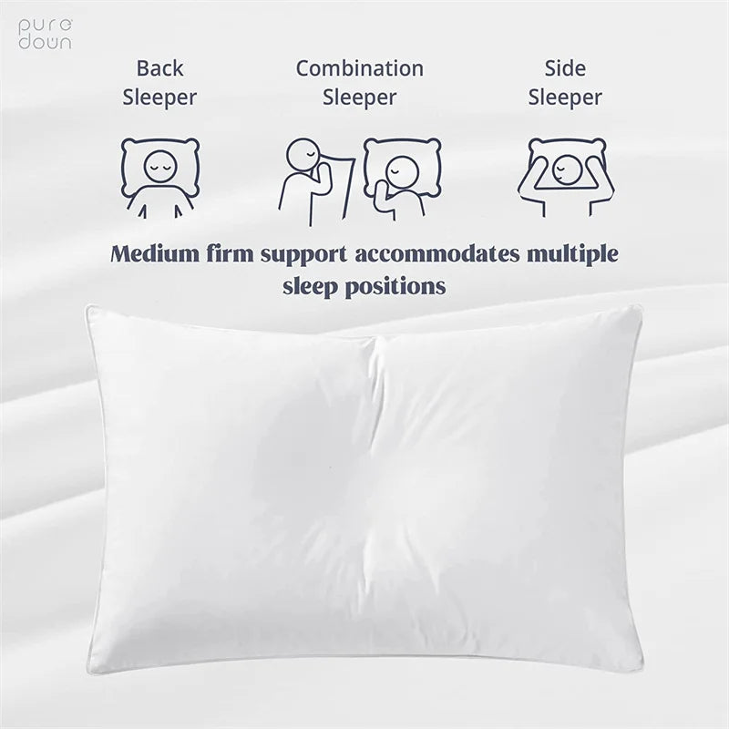 2 Pc Set - Goose Down Feather Pillow for Sleeping - 100% Cotton Shell, Standard Queen Size