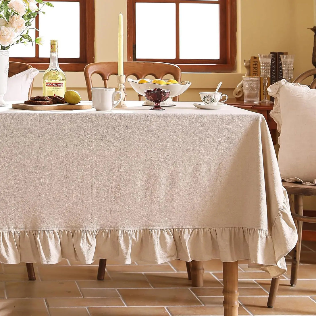100% Cotton Ruffle Tablecloth - 7 Colors
