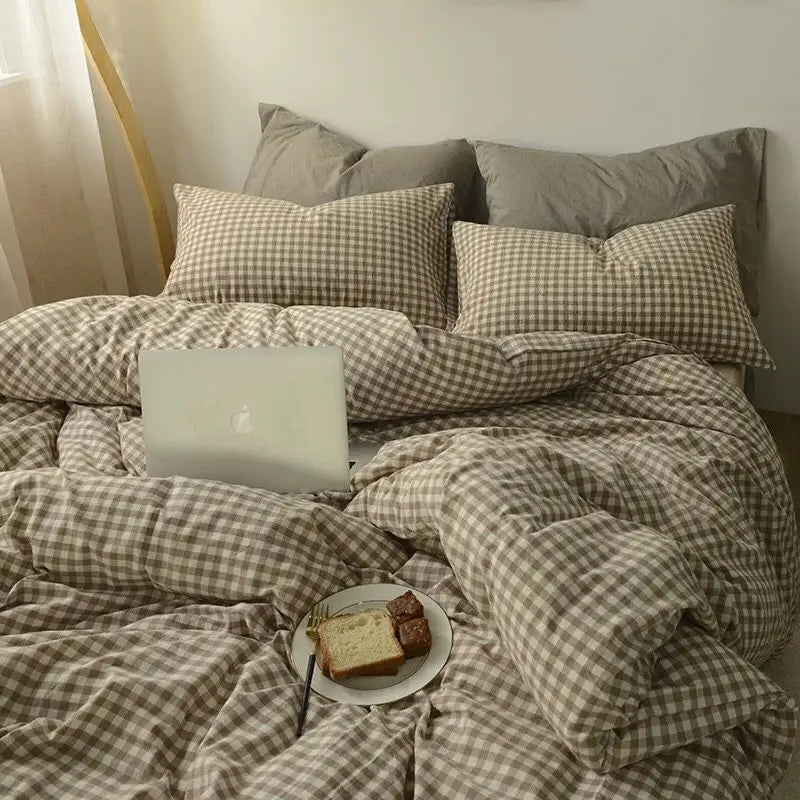 Gingham Duvet Sets - Green/Beige/Red/Grey