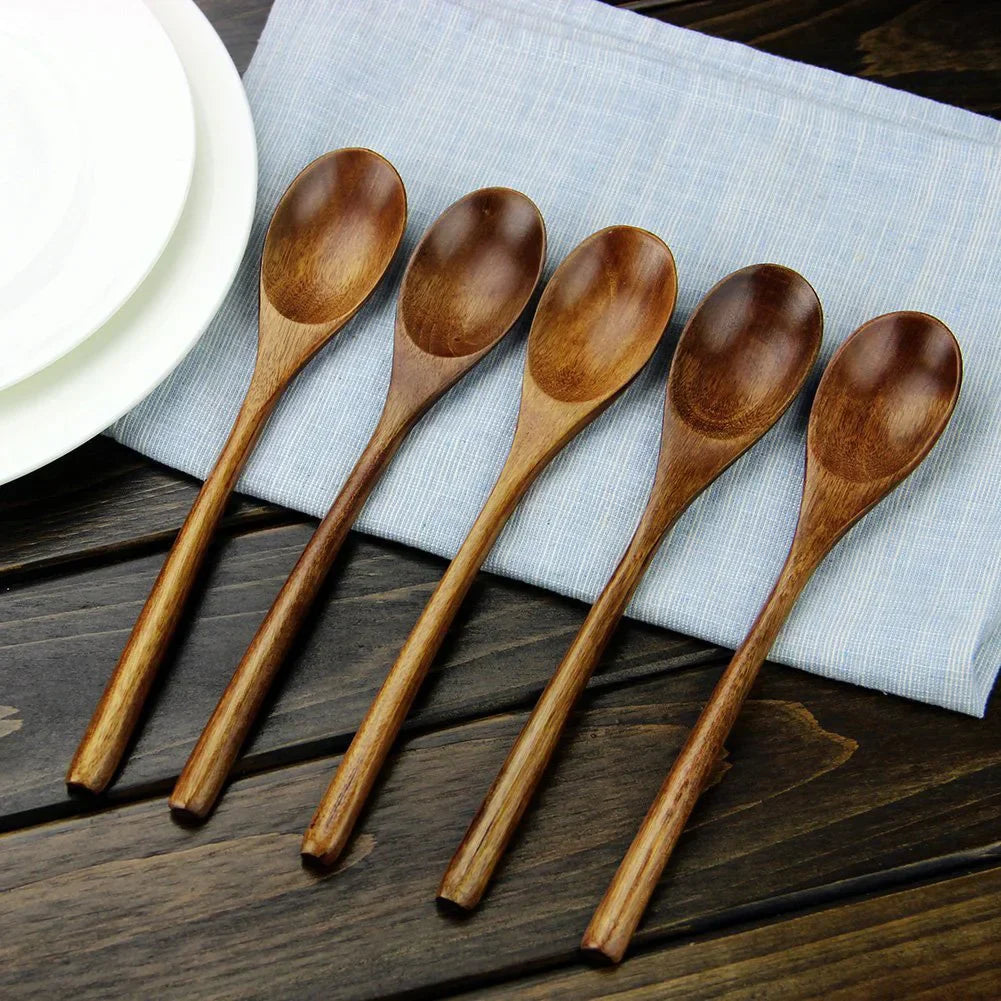 Wooden Soup Spoons Tableware Set - 5 Pc