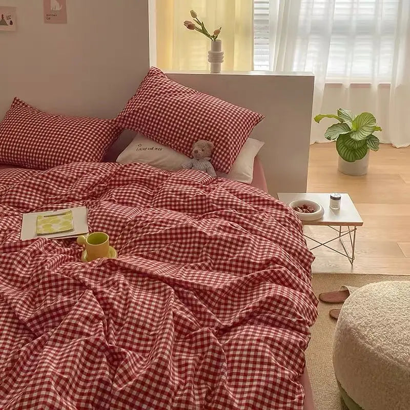 Gingham Duvet Sets - Green/Beige/Red/Grey
