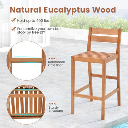 Set of 2 Outdoor Wooden Barstools with Soft Seat Cushion - Off White
