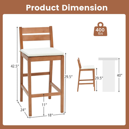 Set of 2 Outdoor Wooden Barstools with Soft Seat Cushion - Off White