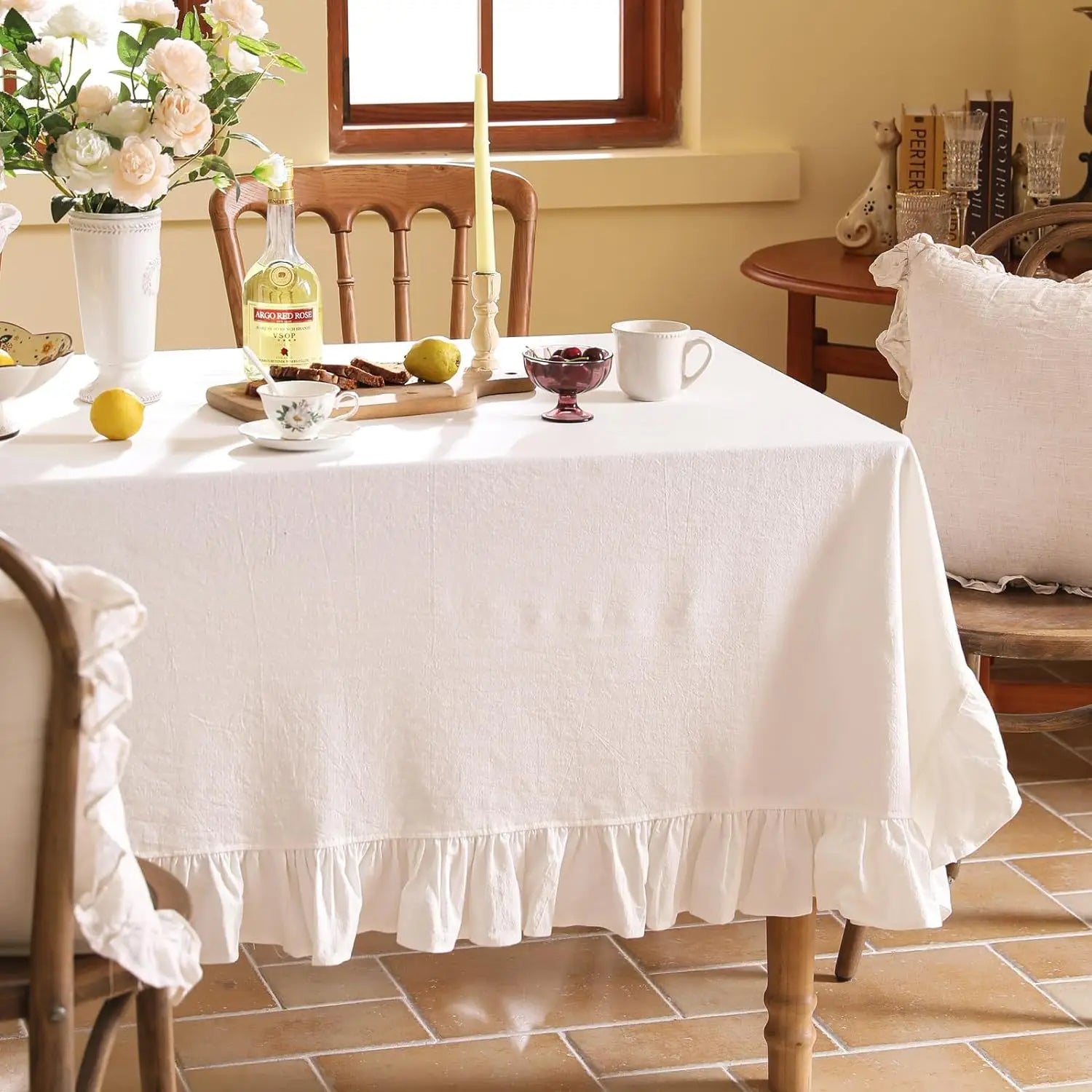 100% Cotton Ruffle Tablecloth - 7 Colors