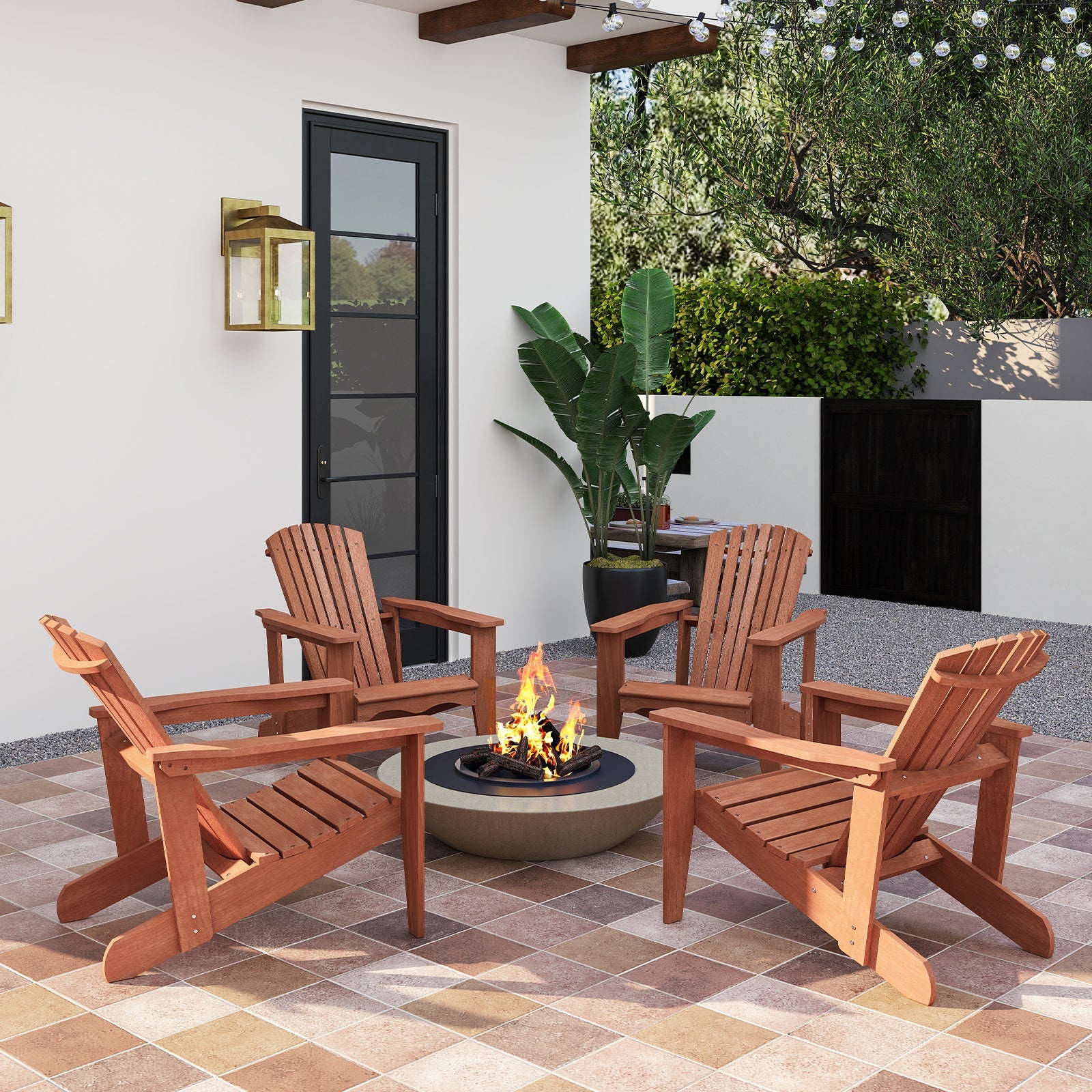 Solid Wood Adirondack Chair with High Backrest and Wide Armrests