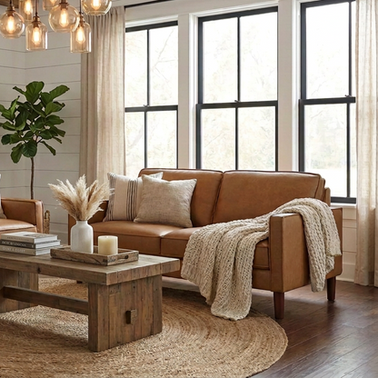 Soria Saddle Brown Top-Grain Leather Loveseat
